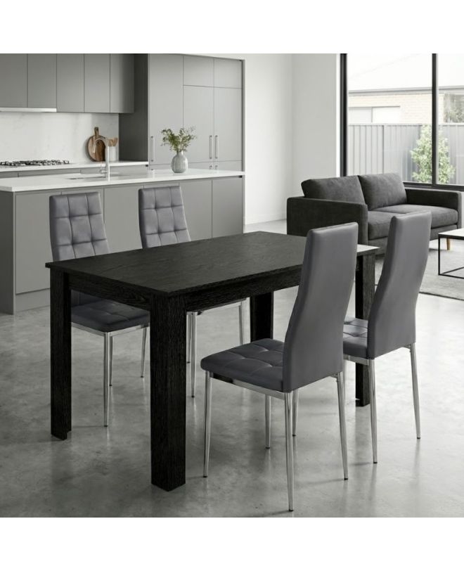 Σετ τραπεζαρία 5τμχ Darlen - Rosa Megapap χρώμα sencron black - γκρι/χρωμίου πόδι 125x72x74εκ.
