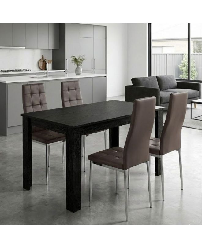 Σετ τραπεζαρία 5τμχ Darlen - Rosa Megapap χρώμα sencron black - καφέ/χρωμίου πόδι 125x72x74εκ.