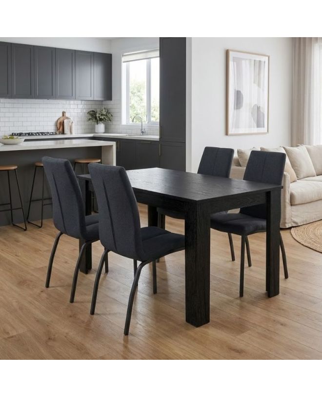 Σετ τραπεζαρία 5τμχ Darlen - Fina Megapap χρώμα sencron black - ανθρακί 125x72x74εκ.