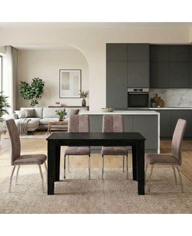 Σετ τραπεζαρία 5τμχ Darlen - Alma Megapap χρώμα sencron black - μπεζ 125x72x74εκ.