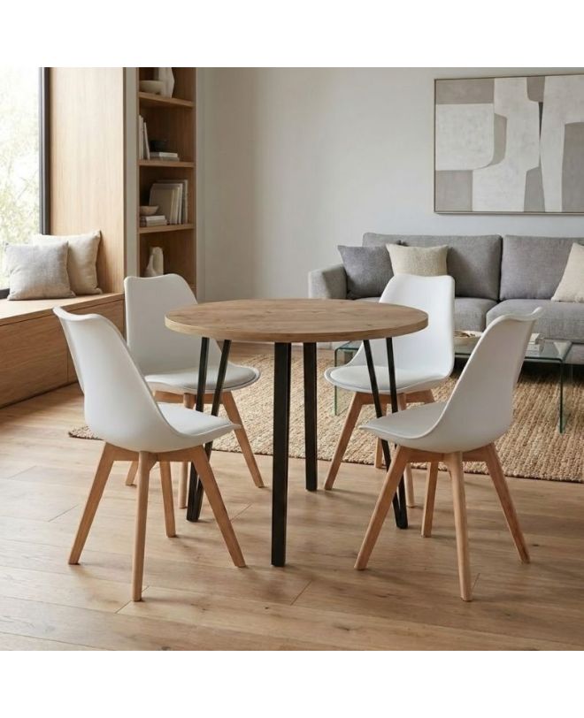 Σετ τραπεζαρία 5τμχ Xana - Viva Megapap χρώμα sepet oak - λευκό Ø90x77,5εκ.
