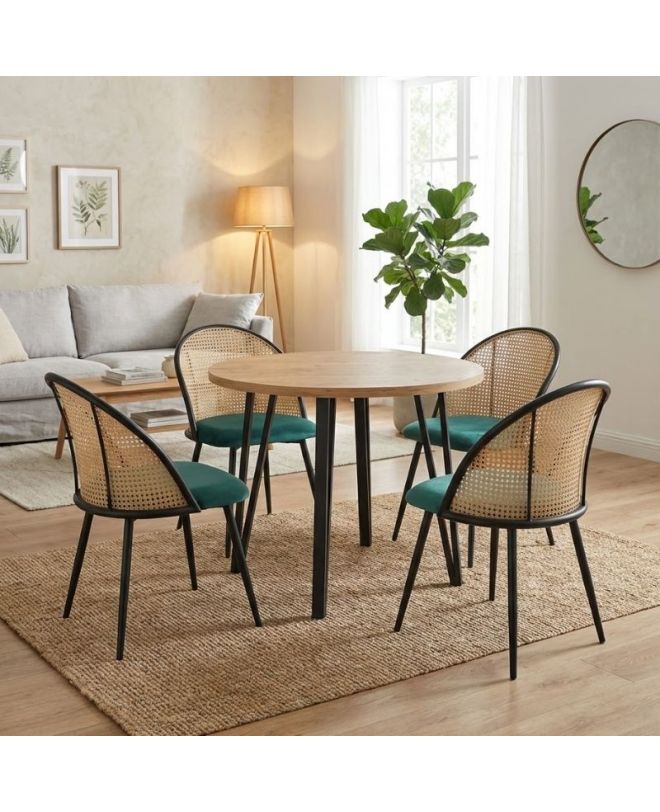 Σετ τραπεζαρία 5τμχ Xana - Jacob Megapap χρώμα sepet oak - κυπαρισσί Ø90x77,5εκ.