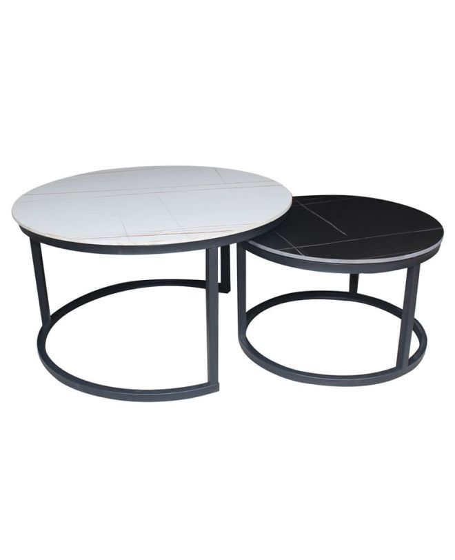 TERRY Set2 Τραπεζάκια Σαλονιού , Μέταλλο Βαφή Μαύρο, Sintered Stone White-Black Marble