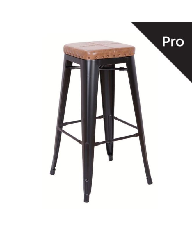 RELIX Σκαμπό Bar-Pro, Στοιβαζόμενο, Μέταλλο Βαφή Μαύρο Matte, Pu Camel