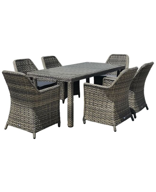 ESPERIA Set Τραπεζαρία Κήπου ALU,Wicker Grey Brown-Ανθρακί: Τραπέζι 180x90 + 6 Πολυθρόνες