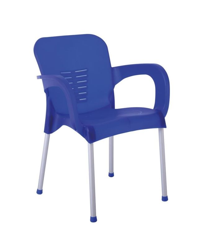 LARA-II Πολυθρόνα Dining Στοιβαζόμενη, ALU Silver, PP Μπλε