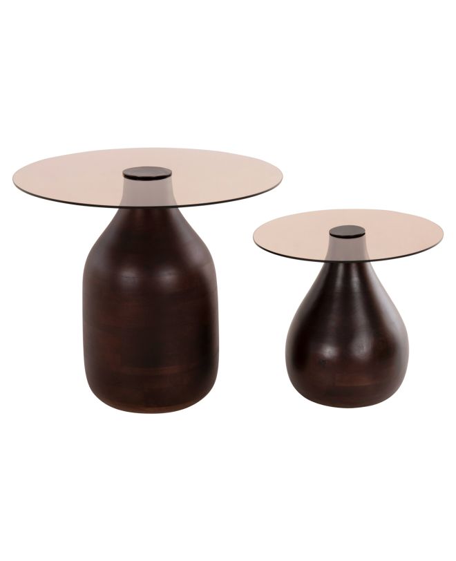 ΒΟΗΘΗΤΙΚΑ ΤΡΑΠΕΖΑΚΙΑ 2ΤΜΧ CHANG HM9668 ΞΥΛΟ MANGO-ΓΥΑΛΙ TOP Φ55x49,5Υ & Φ40x36,5Υεκ.
