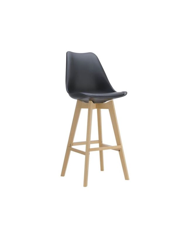 MARTIN Σκαμπό BAR Οξιά Φυσικό, Κάθισμα Η.67cm, PP-Pu Μαύρο, Μονταρισμένη Ταπετσαρία