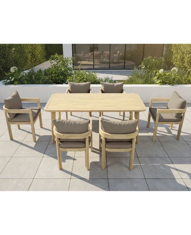 FLORIDA Dining Set Τραπεζαρία Κήπου Βεράντας (7τ), Acacia, Μαξιλάρια Cappuccino