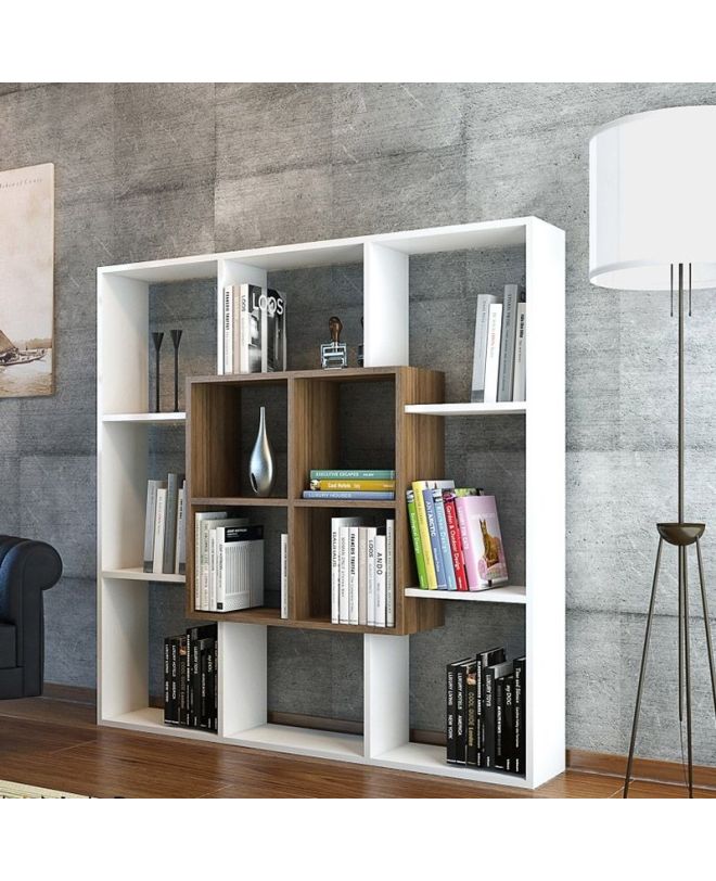 Βιβλιοθήκη ArteLibre NISIROS Λευκό/Καρυδιά Μοριοσανίδα/Μελαμίνη 136x22x136cm