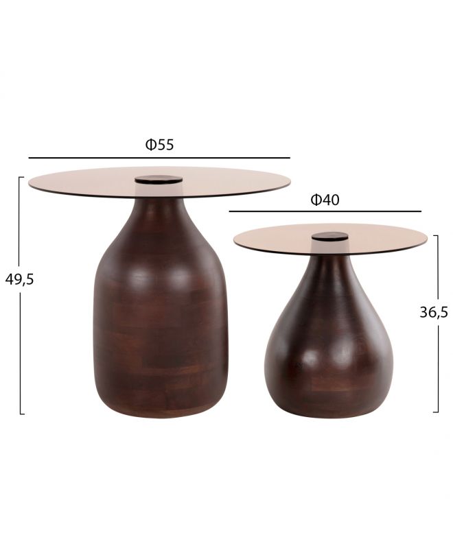 ΒΟΗΘΗΤΙΚΑ ΤΡΑΠΕΖΑΚΙΑ 2ΤΜΧ CHANG HM9668 ΞΥΛΟ MANGO-ΓΥΑΛΙ TOP Φ55x49,5Υ & Φ40x36,5Υεκ.