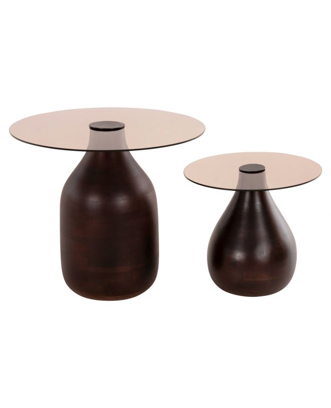ΒΟΗΘΗΤΙΚΑ ΤΡΑΠΕΖΑΚΙΑ 2ΤΜΧ CHANG HM9668 ΞΥΛΟ MANGO-ΓΥΑΛΙ TOP Φ55x49,5Υ & Φ40x36,5Υεκ.