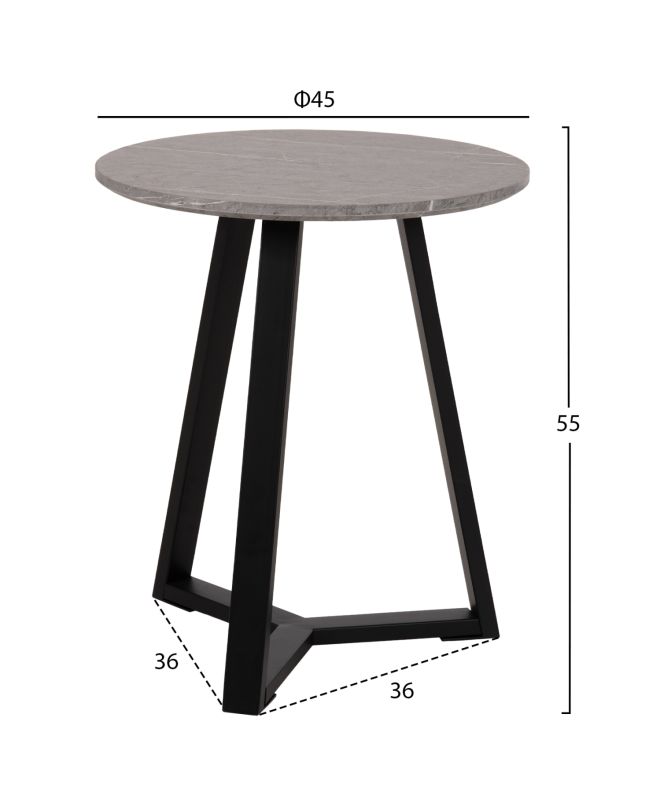 ΒΟΗΘΗΤΙΚΟ ΤΡΑΠΕΖΑΚΙ HM9587.02 MDF ΓΚΡΙ ΜΑΡΜΑΡΟ-ΜΑΥΡΗ ΜΕΤΑΛΛΙΚΗ ΒΑΣΗ Φ45x55Υεκ.