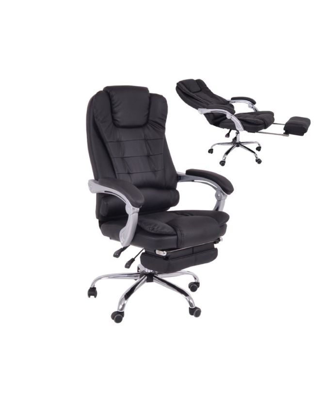BF9700 Relax Πολυθρόνα Γραφείου Διευθυντή, με Υποπόδιο, Βάση Χρώμιο,PU Μαύρο