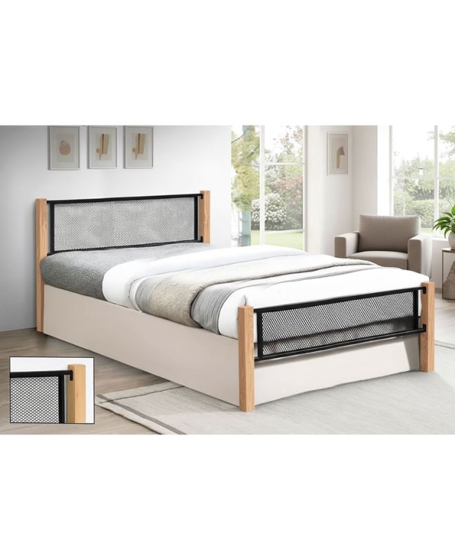 ΝΕΤ Κρεβάτι Διπλό για Στρώμα 150x200cm, Μέταλλο Βαφή Μαύρο, Ξύλο Φυσικό
