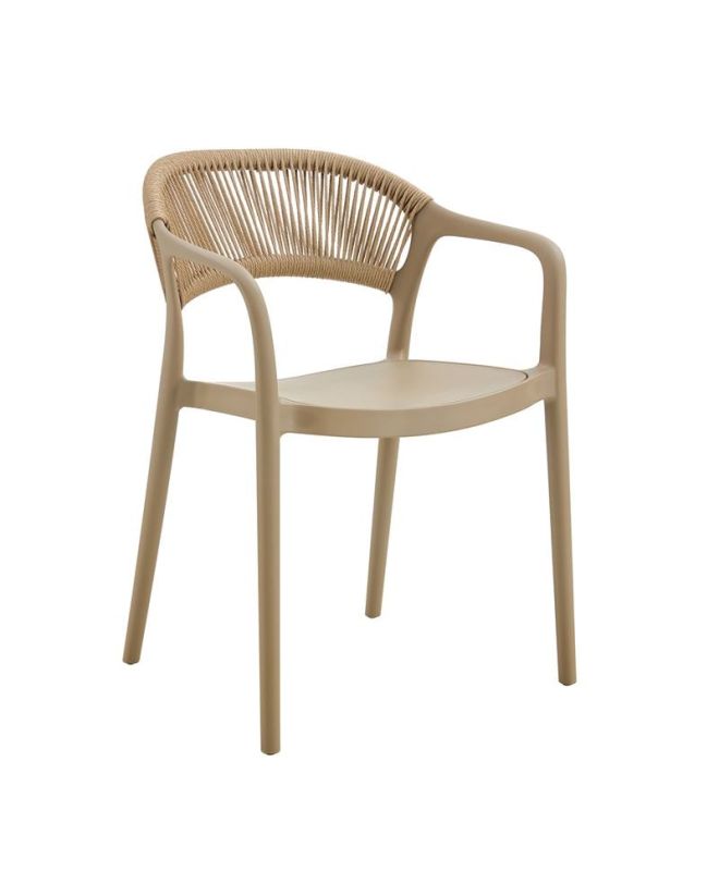DONNA Πολυθρόνα-Pro Στοιβαζόμενη, PP-UV Tortora, Rope Wicker Φυσικό