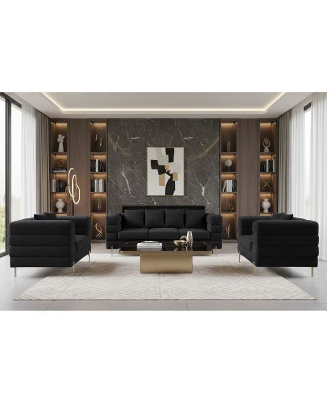 MORRIS Set Σαλόνι - Καθιστικό 3θέσιος + 2θέσιος + Πολυθρόνα Ύφασμα Teddy Μαύρο