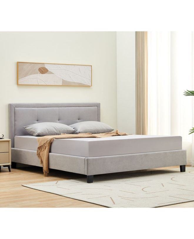 BECO Κρεβάτι Διπλό για Στρώμα 150x200cm, Ύφασμα Ανοιχτό Γκρι