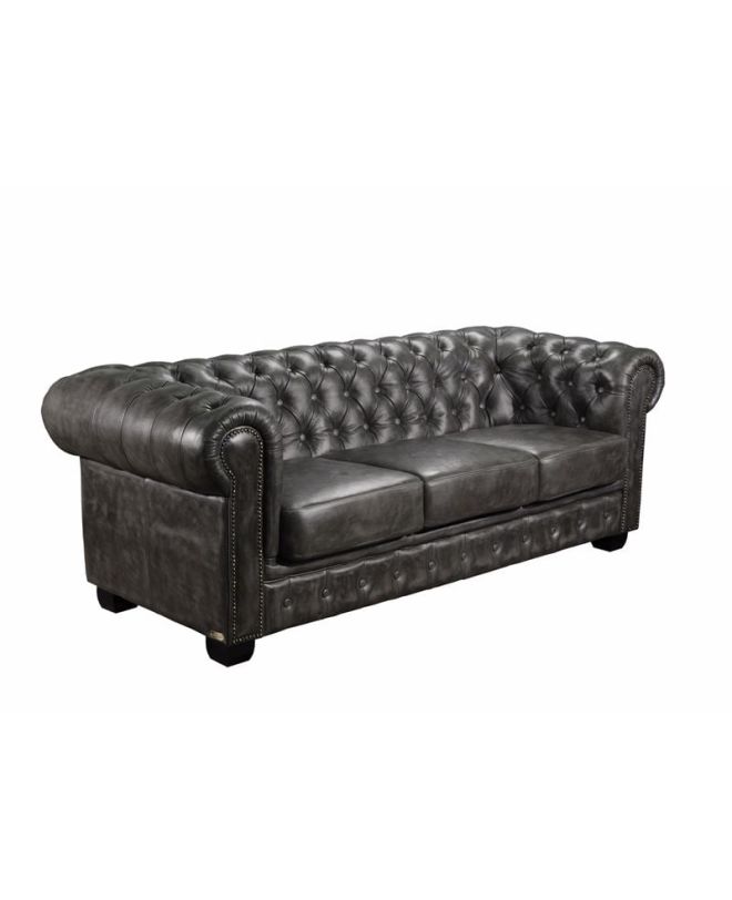 CHESTERFIELD Birmingham Καναπές 3Θέσιος Σαλονιού Καθιστικού, Δέρμα Antique Grey