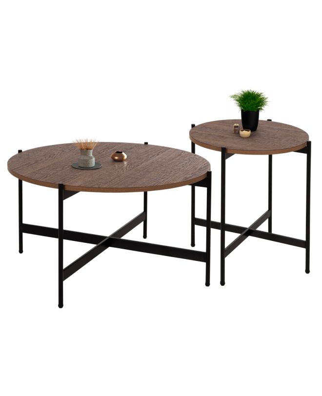 ΣΕΤ 2ΤΜΧ ΤΡΑΠΕΖΙΑ ΣΑΛΟΝΙΟΥ RONDA HM21089.03 MDF ΣΕ ΚΑΡΥΔΙ ΧΡΩΜΑ Φ80εκ & Φ50εκ