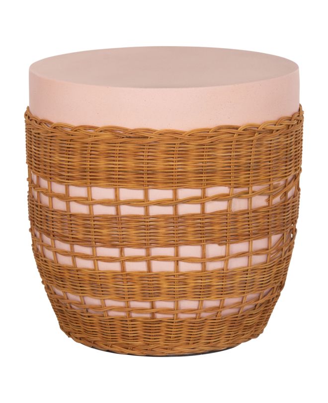 ΒΟΗΘΗΤΙΚΟ ΤΡΑΠΕΖΙ VILHENA HM18166 FIBER CEMENT ΡΟΖ-RATTAN ΦΥΣΙΚΟ Φ44.5x45Υεκ.