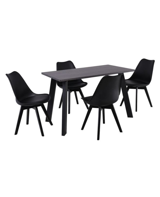 MARTIN Set Τραπεζαρία: Τραπέζι + 4 Καρέκλες, MDF Grey Walnut, Μέταλλο-Ξύλο-PP και PU Μαύρο