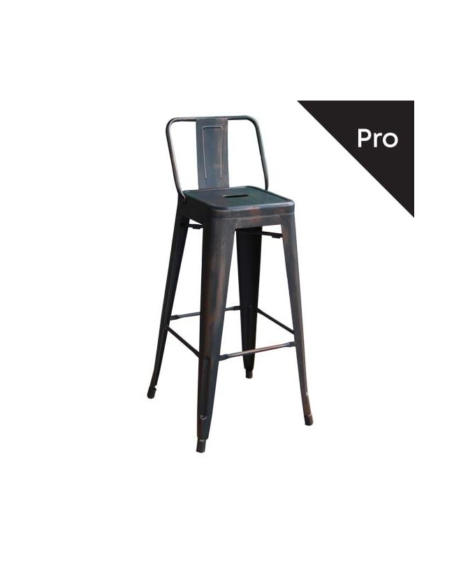 RELIX Σκαμπό Bar-Pro με Πλάτη, Μέταλλο Βαφή Antique Black