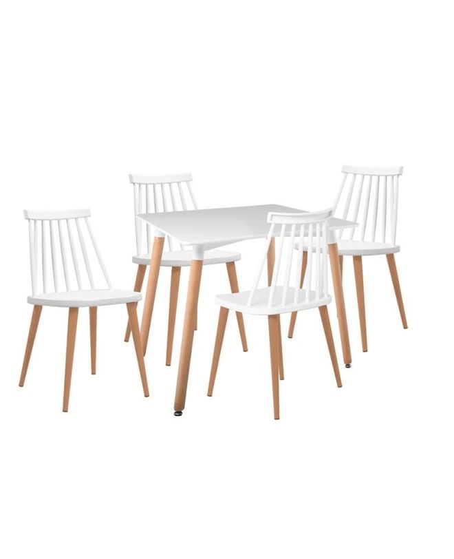 LAVIDA-ART Τραπεζαρία: Τραπέζι 80x80 Οξιά/MDF + 4 Καρέκλες Μέταλλο Βαφή Φυσικό PP Άσπρο