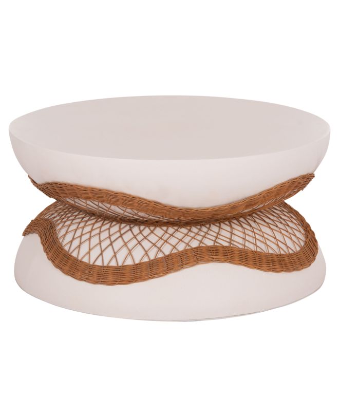 ΤΡΑΠΕΖΙ ΣΑΛΟΝΙΟΥ ANNA HM18157.02 FIBER CEMENT ΛΕΥΚΟ-ΦΥΣΙΚΟ RATTAN--Φ92x44.5Υεκ