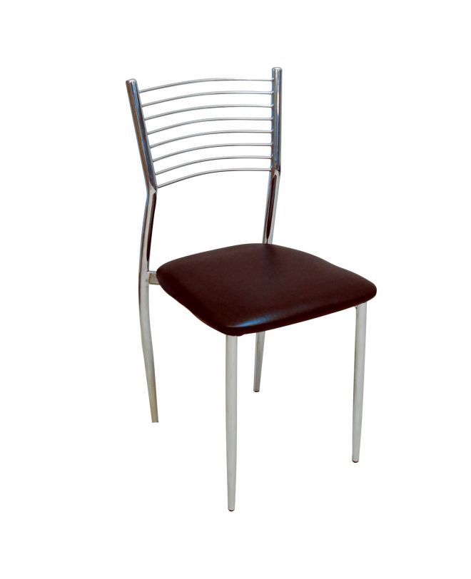 VIVIAN Καρέκλα Μέταλλο Χρώμιο, PVC Σκούρο Καφέ  40x44x83cm