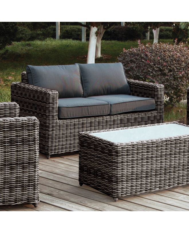ARIZONA 2Θέσιος Καναπές Κήπου ALU, 4mm Half-Round Wicker Grey Brown, Μαξιλάρια Ανθρακί  138x77x73cm
