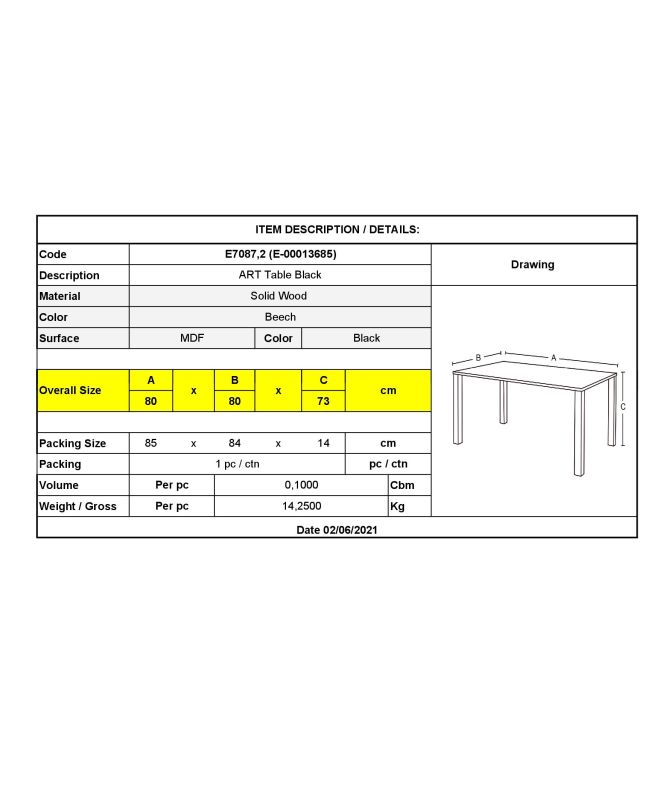 ART Τραπέζι Τραπεζαρίας Μαύρο MDF, Πόδια Οξιά Φυσικό  80x80 H.73cm