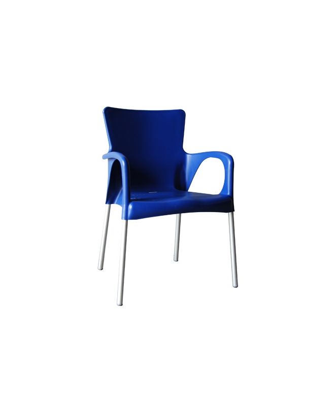 LARA Πολυθρόνα Dining Στοιβαζόμενη, ALU Silver, PP - UV Protection Απόχρωση Μπλε  60x52x85cm