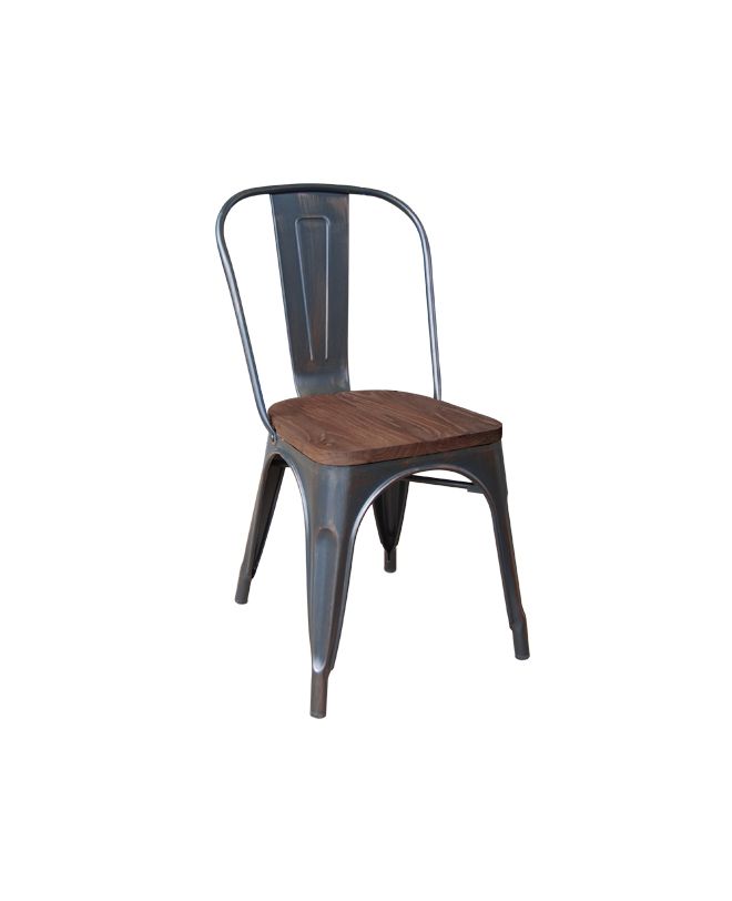 RELIX Wood Καρέκλα-Pro, Μέταλλο Βαφή Antique Black, Απόχρωση Ξύλου Dark Oak  45x51x85cm