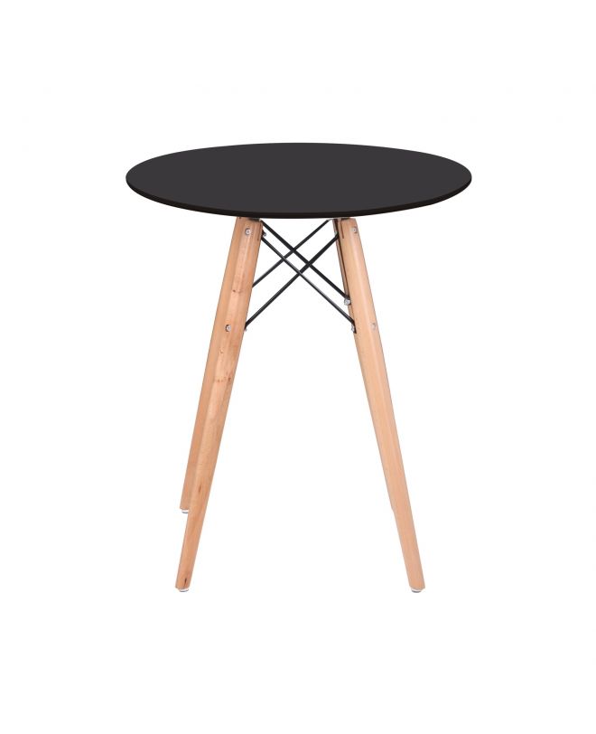 ART Wood Tραπέζι, Πόδια Οξιά Φυσικό, Επιφάνεια MDF Μαύρο  Φ60cm H.70cm