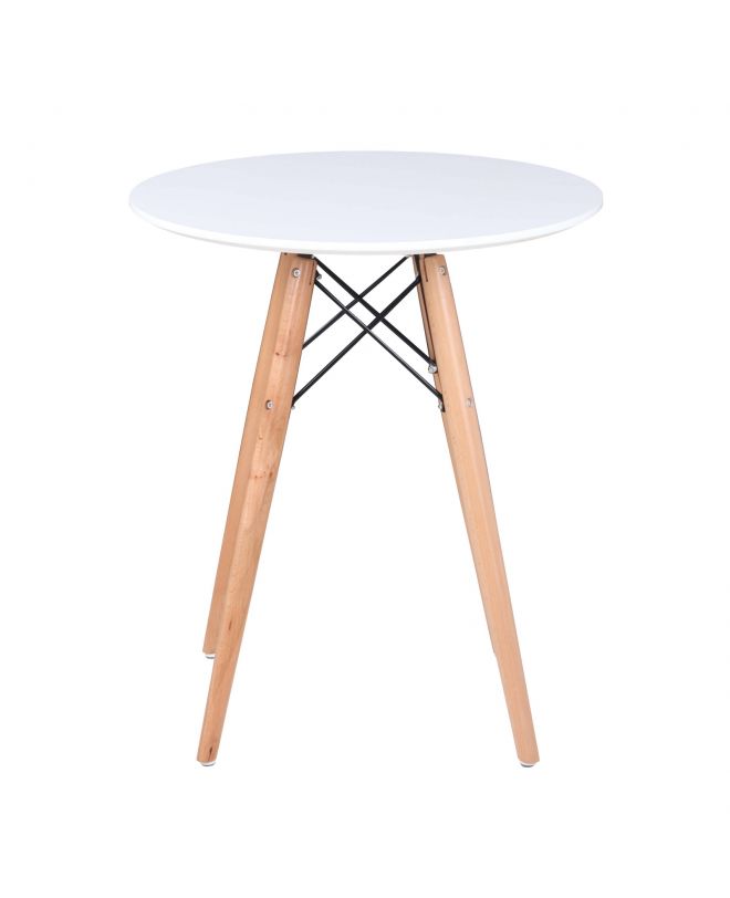 ART Wood Tραπέζι, Πόδια Οξιά Φυσικό, Επιφάνεια MDF Άσπρο  Φ60cm H.70cm