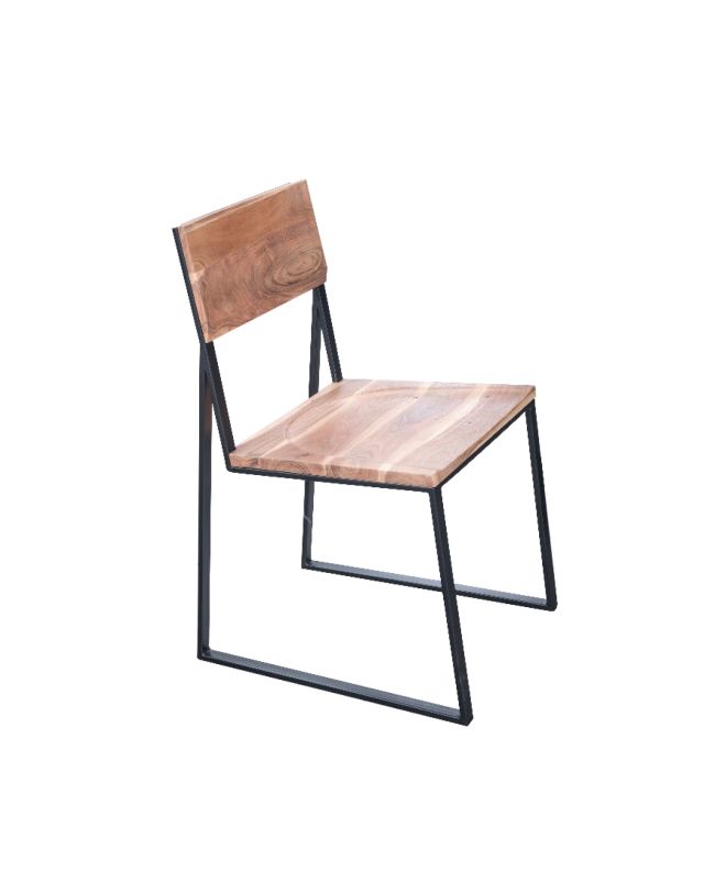 VILLAGE Καρέκλα Tραπεζαρίας, Μέταλλο Βαφή Μαύρο, Ξύλο Ακακία Απόχρωση Φυσικό  44x57x85cm