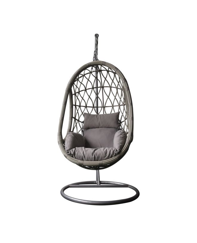 MACAN Κρεμαστή Πολυθρόνα, Wicker Grey, Μέταλλο Βαφή Γκρι, Μαξιλάρι Cappuccino  Φ105x203cm