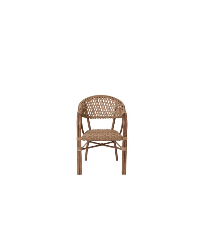 VEGERA Rattan Πολυθρόνα Dining Αλουμίνιο Φυσικό, Wicker Φυσικό, Στοιβαζόμενη  57x59x84cm