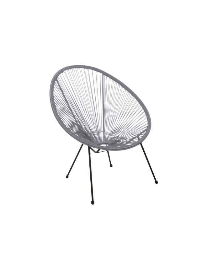 ACAPULCO Πολυθρόνα Μέταλλο Βαφή Μαύρο, Rattan Γκρι  73x76x89cm