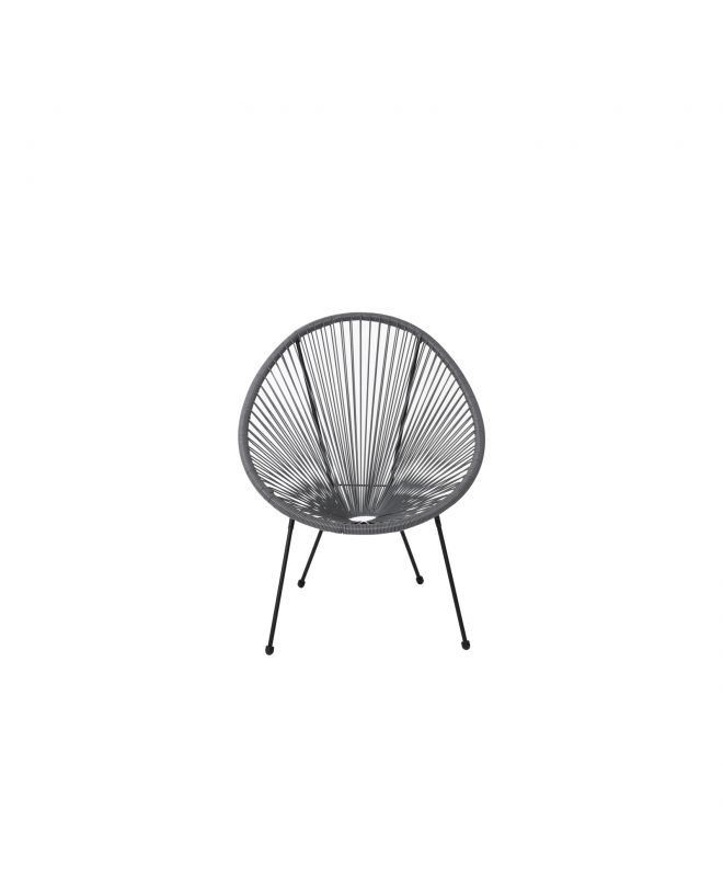 ACAPULCO Πολυθρόνα Μέταλλο Βαφή Μαύρο, Rattan Γκρι  73x76x89cm
