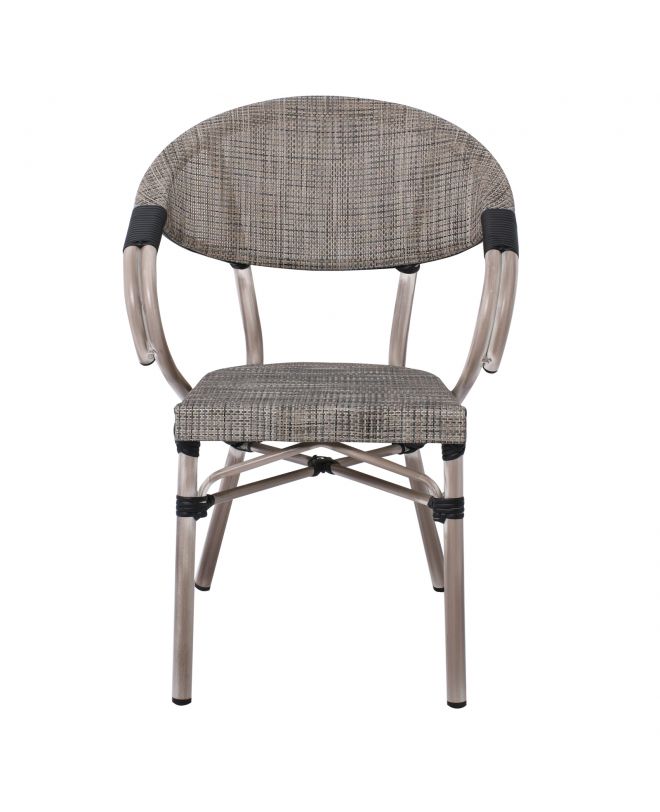 COSTA Πολυθρόνα Dining Αλουμινίου, Απόχρωση Antique Grey - Textilene Μπεζ  58x57x83cm