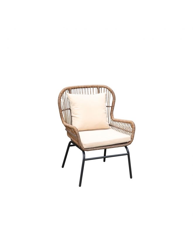 SALSA MAX Πολυθρόνα Μέταλλο Βαφή Μαύρο, Wicker Φυσικό, Μαξιλάρι Μπεζ  64x69x89cm