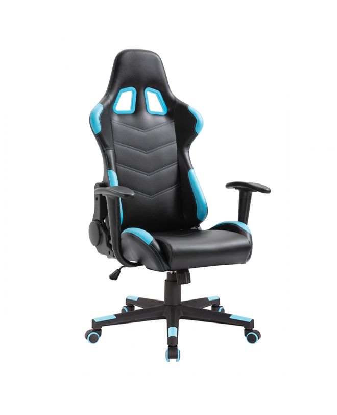 BF9150 Gaming Πολυθρόνα Γραφείου, Ανάκλιση Πλάτης έως 90°, Pu Μαύρο - Μπλε  67x69x124/134cm