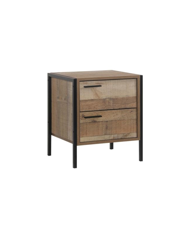 PALLET-W Κομοδίνο με 2 Συρτάρια Μέταλλο Βαφή Μαύρο - Antique Oak  44x40x50cm