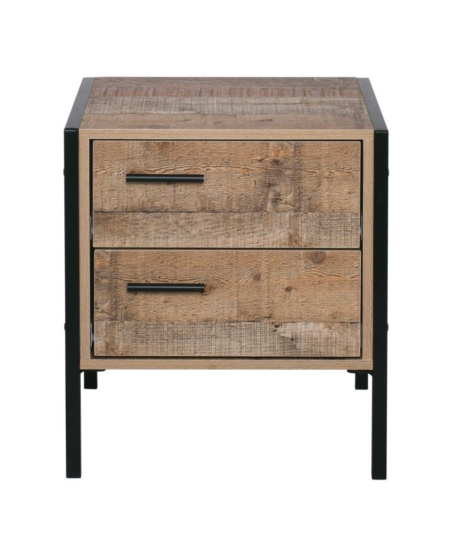 PALLET-W Κομοδίνο με 2 Συρτάρια Μέταλλο Βαφή Μαύρο - Antique Oak  44x40x50cm