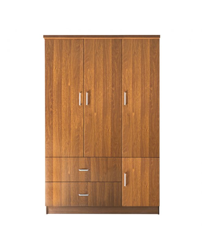 CLOSET Ντουλάπα Τετράφυλλη, 5 Ράφια, 2 Συρτάρια, Θέσεις για Κρεμάστρες, Απόχρωση Καρυδί  120x50x180cm