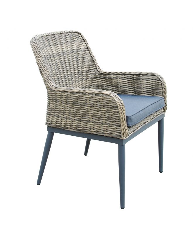 HAVANA Πολυθρόνα Τραπεζαρίας Κήπου-Βεράντας, ALU - Wicker Grey Brown, Μαξιλάρι Ανθρακί  64x65x85cm