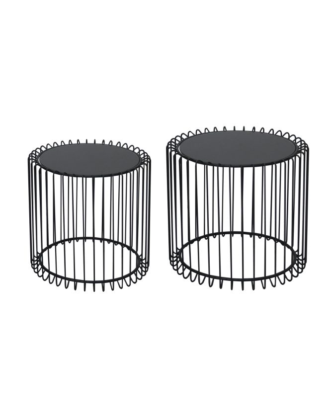 RICO Set-2 Τραπεζάκια Σαλονιού Καθιστικού, Μέταλλο Βαφή Μαύρο, Γυαλί Smoke  Φ45 H.40cm + Φ50 H.45cm