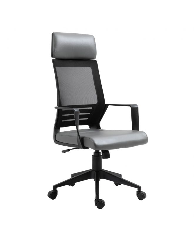 BF2500 Πολυθρόνα Γραφείου Διευθυντή Mesh Μαύρο - Pu Γκρι  58x62x116/126cm